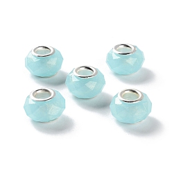 Бледно-Золотистый Европейские бусины из перламутровой смолы, граненые рондельные бусины с большим отверстием, с двойными сердечниками из сплава платинового тона, бледно золотарник, 13.5x9 мм, отверстие : 5 мм