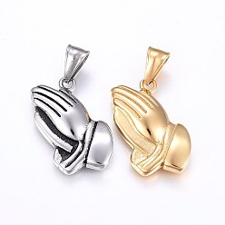 Mixed Color 304 Stainless Steel Pendants, Pray, Mixed Color, 30x18x5mm, Hole: 9x4mm