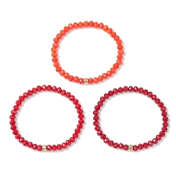 (123L) Белый крем непрозрачный блеск 3шт. браслеты-рондели из граненого искусственного нефрита и непрозрачного стекла с эластичными бусинами для женщин, огнеупорный кирпич, внутренний диаметр: 2 дюйм (5 см)