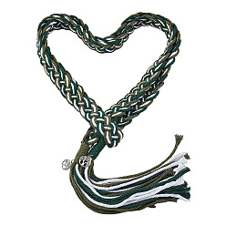 Темно-Зеленый Цепочки-лассо из хлопкового шнура, с плоской круглой сплава с подвесками дерева, античное серебро, темно-зеленый, 1870 мм