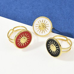 (52) Непрозрачная лаванда Плоские круглые с рисунком солнца 304 эмалевые перстни из нержавеющей стали для женщин, ионное покрытие (ip), реальный 18 k позолоченный, разноцветные, плоско-круглые: 18.5 mm, размер США 6 (16.5 мм)