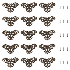 Antik Bronze Eckschutz aus Zinklegierung, mit schrauben, für möbel schmuckschatulle dekoration, Schmetterling, Antik Bronze, 36x57x2 mm, Bohrung: 2 mm, 20sets / box