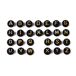 Золотистый Непрозрачные акриловые бусины, плоские круглые с буквы, золотой металл обвитыми, чёрные, золотые, 6.5~7x3.5~4 мм, отверстие : 1.5~1.6 мм, Около 3846 шт / 500 г