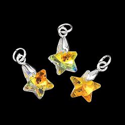 Прозрачный АВ Цвет AB покрытием стеклянные подвески, звезды прелести, с серебряным 304 соединительным кольцом из нержавеющей стали, граненые, ясно AB, 15x10x5 мм, отверстие : 3.5 мм