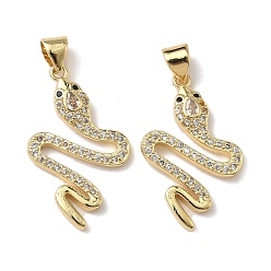 Настоящее золото 18K Латунные микро проложить кубического циркония подвески, стойки покрытие, змея, без свинца и без кадмия, долговечный, реальный 18 k позолоченный, 26x15.5x2.5 мм, отверстие : 3.7x3 мм