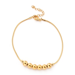 Stainless Steel Color Tarnish Resistant 304 Stainless Steel Round Snake Chain Bracelets, with Round Beads, Stainless Steel Color, 7-1/8 inch(18cm), Bead: 6x5mm