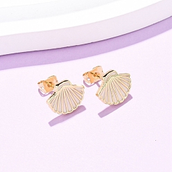 Shell Shape Серьги-гвоздики из латуни, Тема океана, реальный 18 k позолоченный, формы раковины, 10.5x12.5 мм