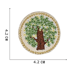 Морско-зеленый Компьютеризированная вышивка полиэстер пришить заплатки, аксессуары для костюма, плоские круглые с деревом рисунком, цвета морской волны, 42 мм