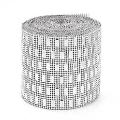 Silver Plastic Diamond Mesh Wrap Roll, Rhinestone Crystal Ribbon, for DIY Wedding Party Favors Decorations Craft, Silver, 118x1.5mm