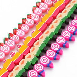 Gemischte Farbe Nachahmung von Lebensmitteln handgefertigte Fimo-Perlenstränge, Kuchen, Gemischte Farbe, 9.5~12.5x6~10x4~5 mm, Bohrung: 1.2~1.6 mm, ca. 40 Stk. / Strang, 10.24 Zoll~14.96 Zoll (26~38cm).