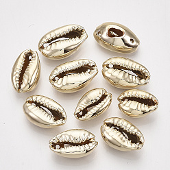 Golden UV Plated Freshwater Shell Links connectors, Cowrie Shell, Golden, 13~16x8~10x6~7mm, Hole: 1~1.2mm