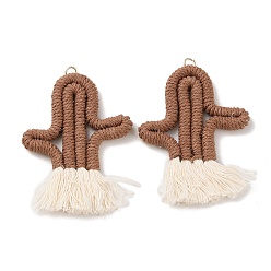 Седло Коричневый Большие подвески из поликоттона, с железными петлями, кактус прелести, седло коричневый, 75~78x53~54x5.5~6 мм, отверстие : 4 мм