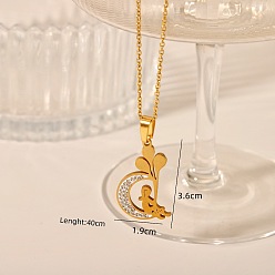 Луна 304 ожерелья с подвесками из нержавеющей стали и кристаллами горного хрусталя, золотые, луна, 15.75 дюйм (40 см), Кулон : 36x19 мм