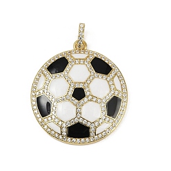 Черный Подвески из латунной эмали и микропаве из кубических цирконий, футбол, реальный 18 k позолоченный, долговечный, без кадмия и без свинца, стойки покрытие, чёрные, 32.5x29.5x4.5 мм