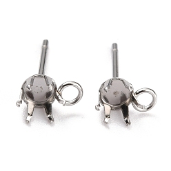 Stainless Steel Color Non-Tarnish 304 Stainless Steel Stud Earring Settings, Prong Earring Settings, with Loop, Flat Round, Stainless Steel Color, Fit for 5mm Rhinestone, 8x5mm, Hole: 1.8mm, Pin: 0.8mm