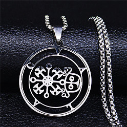 Нержавеющая Сталь Цвет 201 ожерелья с подвесками из нержавеющей стали с символом волака/валака, плоско-круглые, цвет нержавеющей стали, 19.80 дюйм (50.3 см)