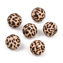 Цвет Древесины Круглые бусины из пищевого силикона с леопардовым принтом, деревесиные, 15 мм
