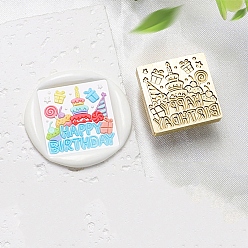 Food Золотистый тон сургучной печати, латунные головки штампов, для сургучной печати, сериал с днем рождения, торт, 22x22x14 мм, отверстие : 7 мм