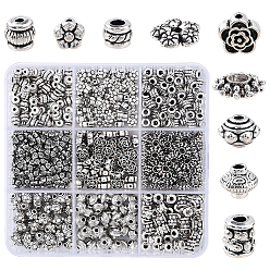 Античное Серебро Тибетском стиле сплав Шарики прокладки, разнообразные, античное серебро, 5~9x2~6 мм, отверстие : 1~2.5 мм, 530 шт / комплект