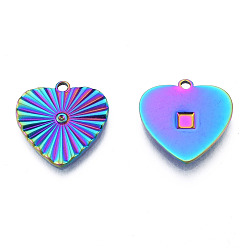 Rainbow Color Rack Plating 304 Stainless Steel Pendant Rhinestone Settings, Heart, Rainbow Color, Fit For 1.2mm Rhinestone, 18.5x18x1.5mm, Hole: 1.6mm