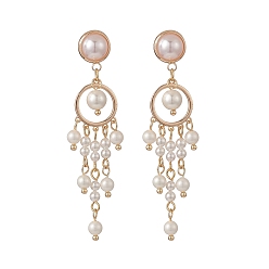 Oro Pendientes de araña con borlas y cuentas de perlas de concha, joyas de latón para mujer, dorado, 62.5 mm, pin: 0.7 mm