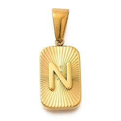 Letter N 304 подвески из нержавеющей стали, прямоугольник с подвеской в виде буквы, реальный 18 k позолоченный, Письмо N, 22x12.5x4 мм, отверстие : 8x4 мм