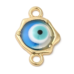 Blue Zinc Alloy Enamel Connector Charms, Golden, Evil Eye Links with Resin, Blue, 20x12x2mm, Hole: 2mm