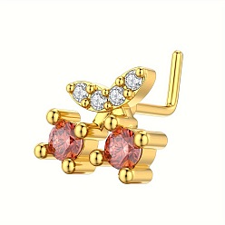 None Кольца для носа в форме буквы L из латуни с шоколадным кубическим цирконием, золотые, 5~24x4~9 мм