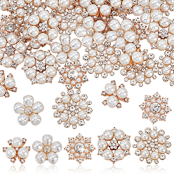 Золотой 40 шт. 5 стили сплава стразов кабошонов, цветок, золотые, 19~28x20~28x5.5~9.5 мм, 8 шт / стиль