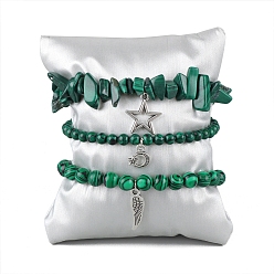 Малахит Натуральные малахитовые стрейч-браслеты, для женщин, амулет звезда, луна и крылья, периметр: 7-1/2 дюйм (19 см), 3 шт / комплект