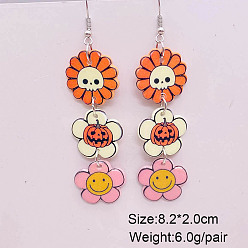 Цветок Акриловые серьги-подвески на Хэллоуин, платина, цветок, 82x20 мм