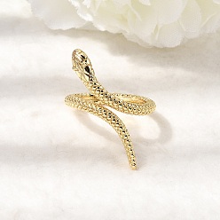 Настоящее золото 18K Латунные манжеты открытые кольца для женщин, змея, стойки покрытие, долговечный, без свинца и без кадмия, реальный 18 k позолоченный, 17 мм