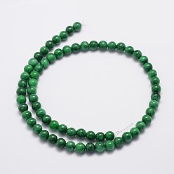Dark Green Natural Malaysia Jade Beads Strands, Round, Dyed, Dark Green, 6mm, Hole: 0.8mm, about 64pcs/strand, 15 inch