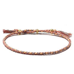 Salmon Cotton Cord Braided Adjustable Bracelets, with Brass Bead, for Men and Women, Salmon, Inner Diameter: 2-3/8 inch(6cm)
