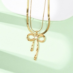 Золотой 304 Двухслойные ожерелья с подвеской-бантом из нержавеющей стали для женщин, золотые, 15.79~15.94 дюйм (40.1~40.5 см), 2 шт / комплект