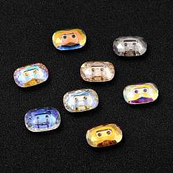 Mixed Color 2-Hole Rectangle Glass Rhinestone Buttons, Faceted, Mixed Color, 10x14x4mm, Hole: 1.2mm