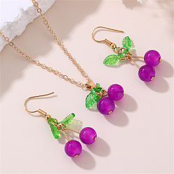 Фуксин Комплекты из ожерелий и серег с подвесками из вишневой смолы для женщин, золотые, фуксиново-красные, 400 мм