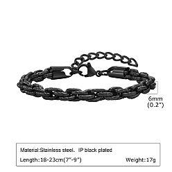 Черный Браслеты-цепочки из нержавеющей стали в стиле ретро, канатные сети, чёрные, 7-1/8~9-1/8 дюйм (18~23 см)
