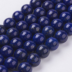 Blue Natural Lapis Lazuli Beads Strands, Dyed, Round, Blue, 12mm, Hole: 1mm, about 16pcs/strand, 7.6 inch