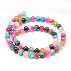 Colorful Natural Striped Agate/Banded Agate Bead Strands, Round, Grade A, Dyed & Heated, Colorful, 6mm, Hole: 1mm, about 62~63pcs/strand, 14.5 inch