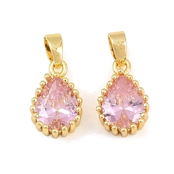 Pink Messing pflastern Zirkonia Charme, Träne Reize, Einzelstein-Anhänger, echt 18 k vergoldet, rosa, 13x8.5x5 mm, Bohrung: 5x3 mm
