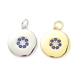 Real Gold Plated & Real Platinum Plated Латунные микропаве прозрачные подвески с фианитом, с целью перехода в кольце, долговечный, плоско-круглые, настоящее золото и платина, 17x15x2 мм, Перейти кольцо: 5x1 мм, 3.5 мм внутренним диаметром