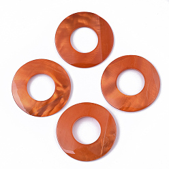 Dark Orange Spray Painted Freshwater Shell Pendants, Donut, Dark Orange, 50x3mm, Hole: 23.5mm