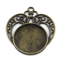 Античная Бронза Тибетском стиле настройки сплав сердце кулон кабошон, без кадмия, без никеля и без свинца, античная бронза, плоско-круглый лоток : 25 мм , 44x39x2.5 мм, Отверстие : 3 мм , около 161 шт / 1000 г