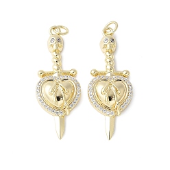 Настоящее золото 18K Латунные микро проложить кубического циркония подвески, меч с подвесками в виде сердца и черепа, стойки покрытие, долговечный, без кадмия и без свинца, с целью перехода в кольце, реальный 18 k позолоченный, 36x13.5x5.5 мм, отверстие : 3.5 мм