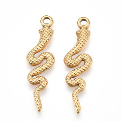 Настоящее золото 18K 304 подвески из нержавеющей стали, ионное покрытие (ip), змеиные чары, реальный 18 k позолоченный, 31x8.5x2 мм, отверстие : 1.8 мм