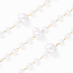 Золотой 304 Цепи из нержавеющей стали и АБС-пластика с круглыми и крупными бусинами, ионное покрытие (ip), пайки, с катушкой, золотые, 6.5x9.5x6 мм