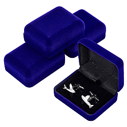 Blue Velvet Cufflink Gift Storage Boxes, Rectangle, Blue, 7.6x6.1x3.1cm