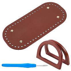 Кокосово-Коричневый Наборы для изготовления кошельков своими руками, в том числе 1 овальные сумки из искусственной кожи для вязания крючком, подкладка для формирования низа ногтя, 2 D-образные ручки из смолы и 1 крючок из оксида алюминия, кокосового коричневый, Ручка: 85x120 мм, внутренний диаметр: 60x90 мм