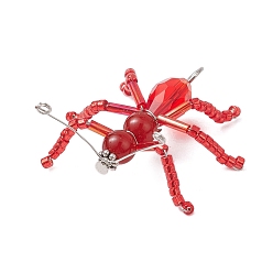 Красный Подвески в виде муравьев из стеклянных бусин, с натуральными бусинами из сердолика и 304 петлей из нержавеющей стали, красные, 37x45.5x7.5 мм, отверстие : 3 мм